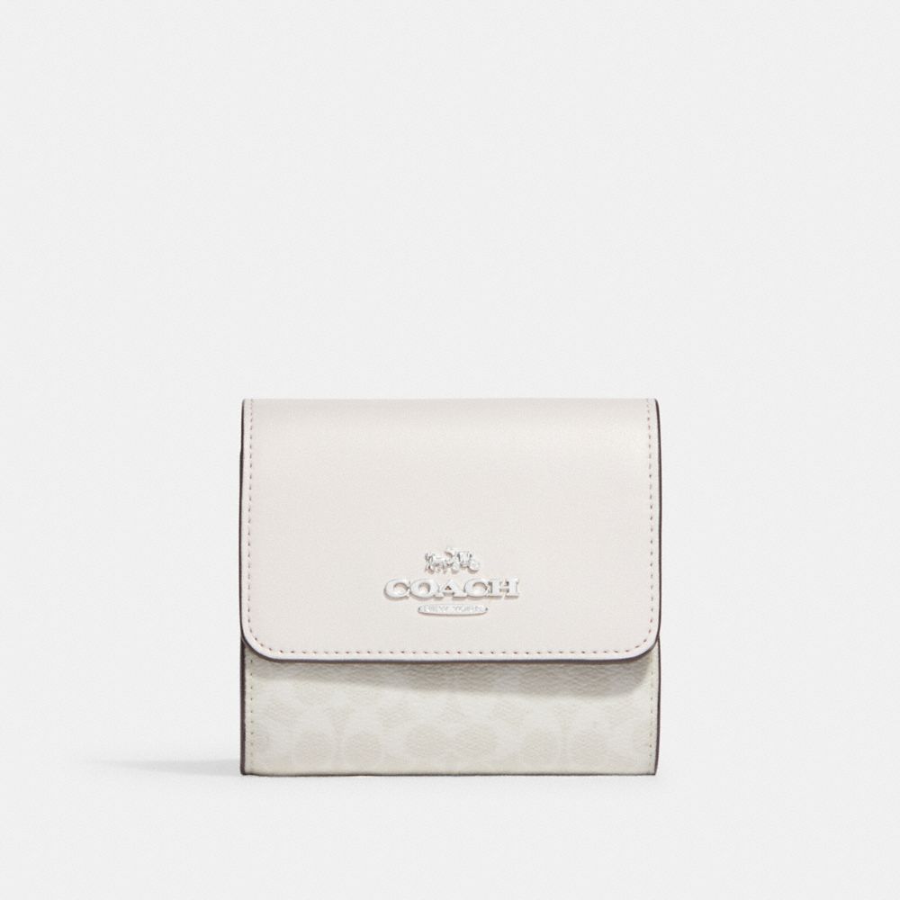 COACH CF369 Small Trifold Wallet In Colorblock Signature Canvas SILVER/CHALK/GLACIER WHITE