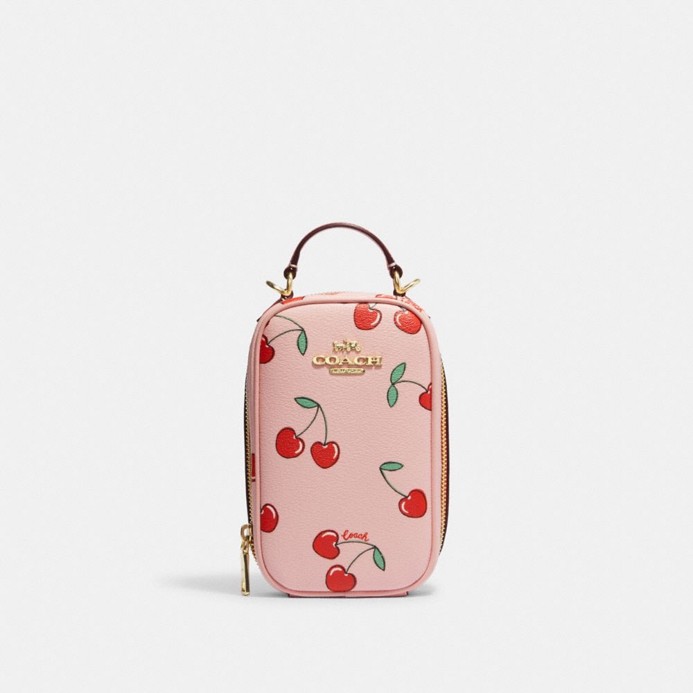 Eva Phone Crossbody With Heart Cherry Print - CF371 - Gold/Powder Pink Multi