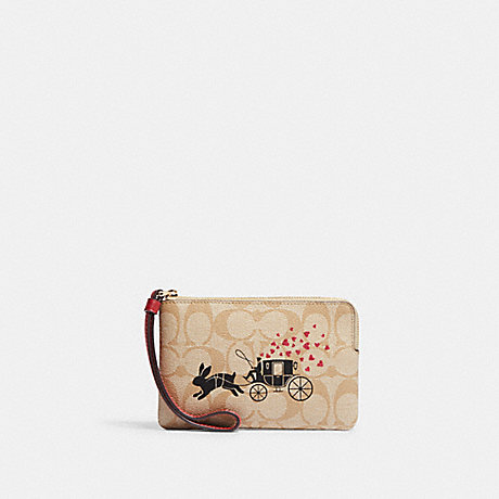 COACH CF372 Lunar New Year Corner Zip Wristlet In Signature Canvas With Rabbit And Carriage Gold/Light-Khaki-Multi
