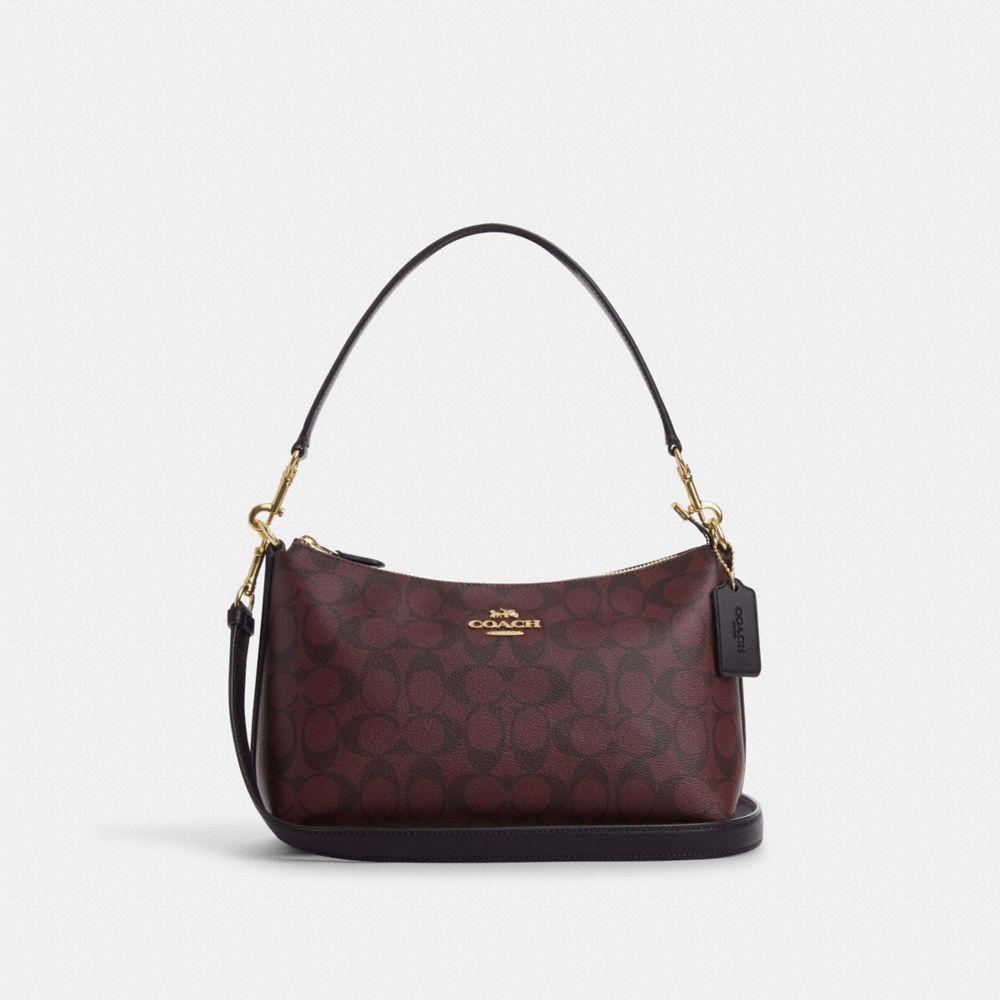 COACH CF377 Clara Shoulder Bag In Signature Canvas GOLD/OXBLOOD MULTI