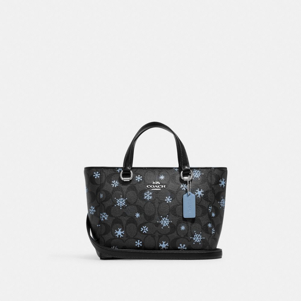 Alice Satchel In Signature Canvas With Snowflake Print - CF378 - Silver/Graphite/Cornflower Multi