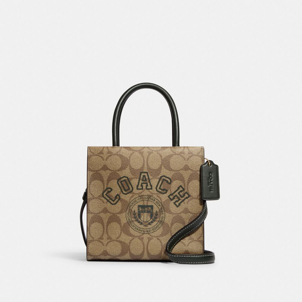 COACH CF381 Mini Cally Crossbody In Signature Canvas With Varsity Motif GOLD/KHAKI/AMAZON GREEN