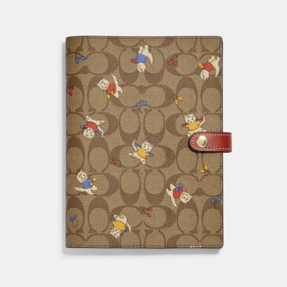 Notebook In Signature Canvas With Cat Mittens Print - CF382 - Gold/Khaki Multi