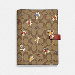 Notebook In Signature Canvas With Cat Mittens Print - CF382 - Gold/Khaki Multi