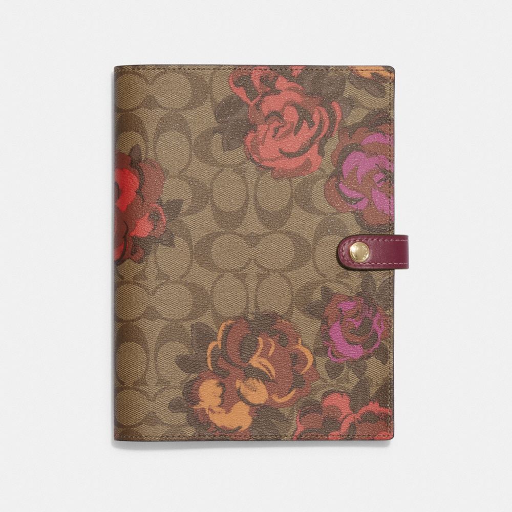 COACH CF384 Notebook In Signature Canvas With Jumbo Floral Print GOLD/KHAKI MULTI