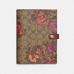Notebook In Signature Canvas With Jumbo Floral Print - CF384 - Gold/Khaki Multi