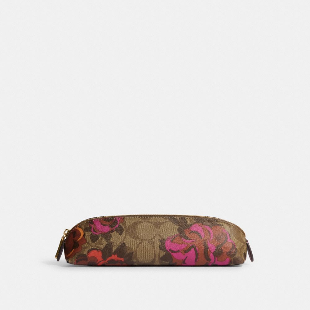 COACH CF385 Pencil Case In Signature Canvas With Jumbo Floral Print Gold/Khaki Multi