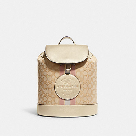 COACH CF386 Dempsey Drawstring Backpack In Signature Jacquard With Coach Patch And Stripe Im/Lt-Khaki/Metallic-Soft-Gold