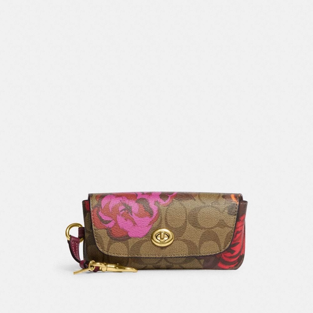 COACH CF391 Sunglass Case In Signature Canvas With Jumbo Floral Print Gold/Khaki Multi