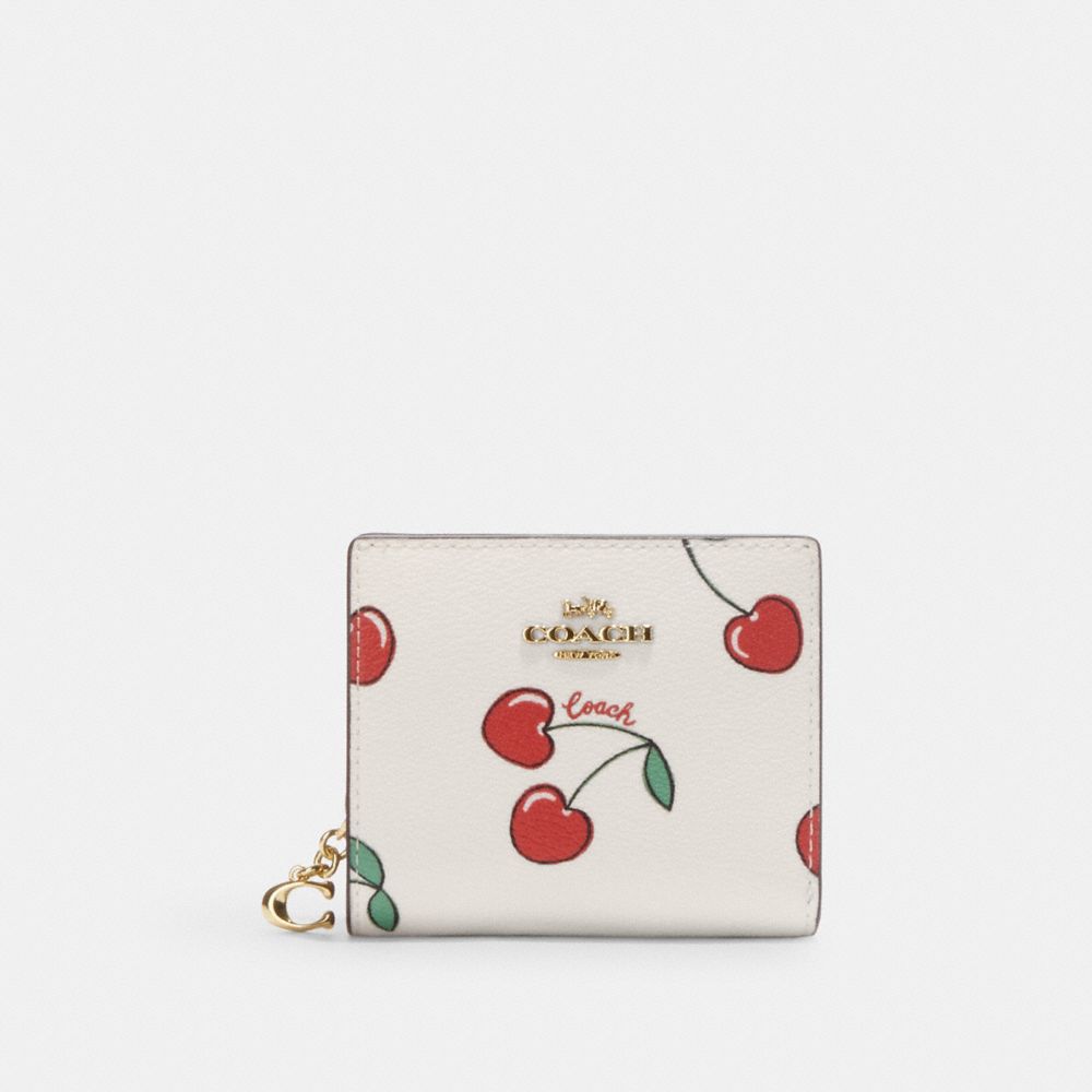 COACH CF407 Snap Wallet With Heart Cherry Print GOLD/CHALK MULTI