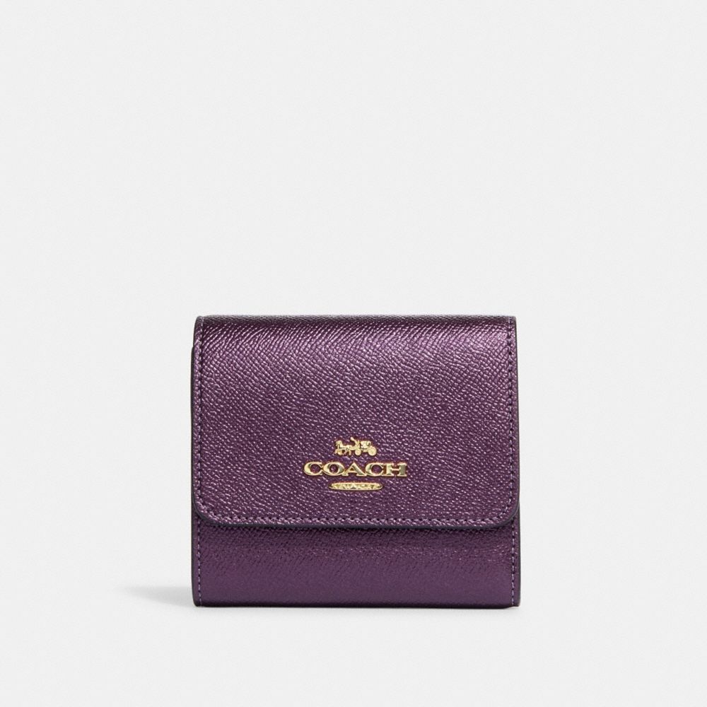 COACH CF412 Small Trifold Wallet Im/Metallic Plum