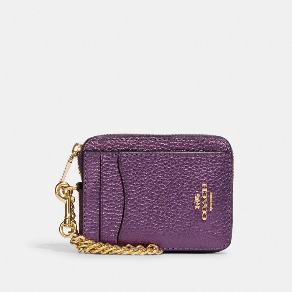 COACH CF415 Zip Card Case Im/Metallic Plum