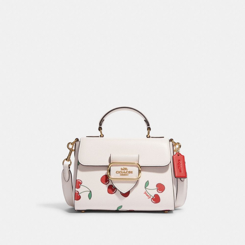 Morgan Top Handle Satchel With Heart Cherry Print - CF419 - Gold/Chalk Multi