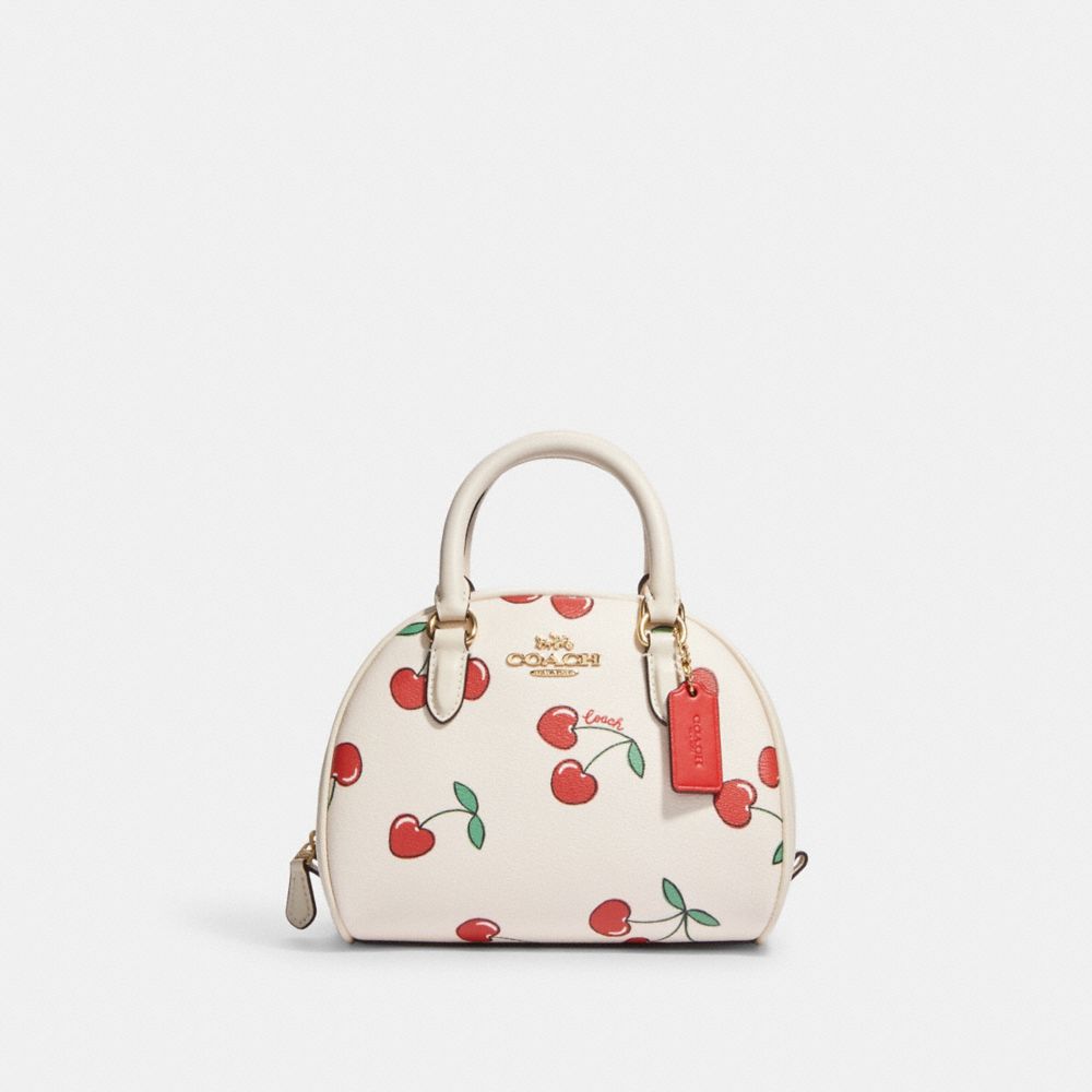 Sydney Satchel With Heart Cherry Print - CF421 - Gold/Chalk Multi