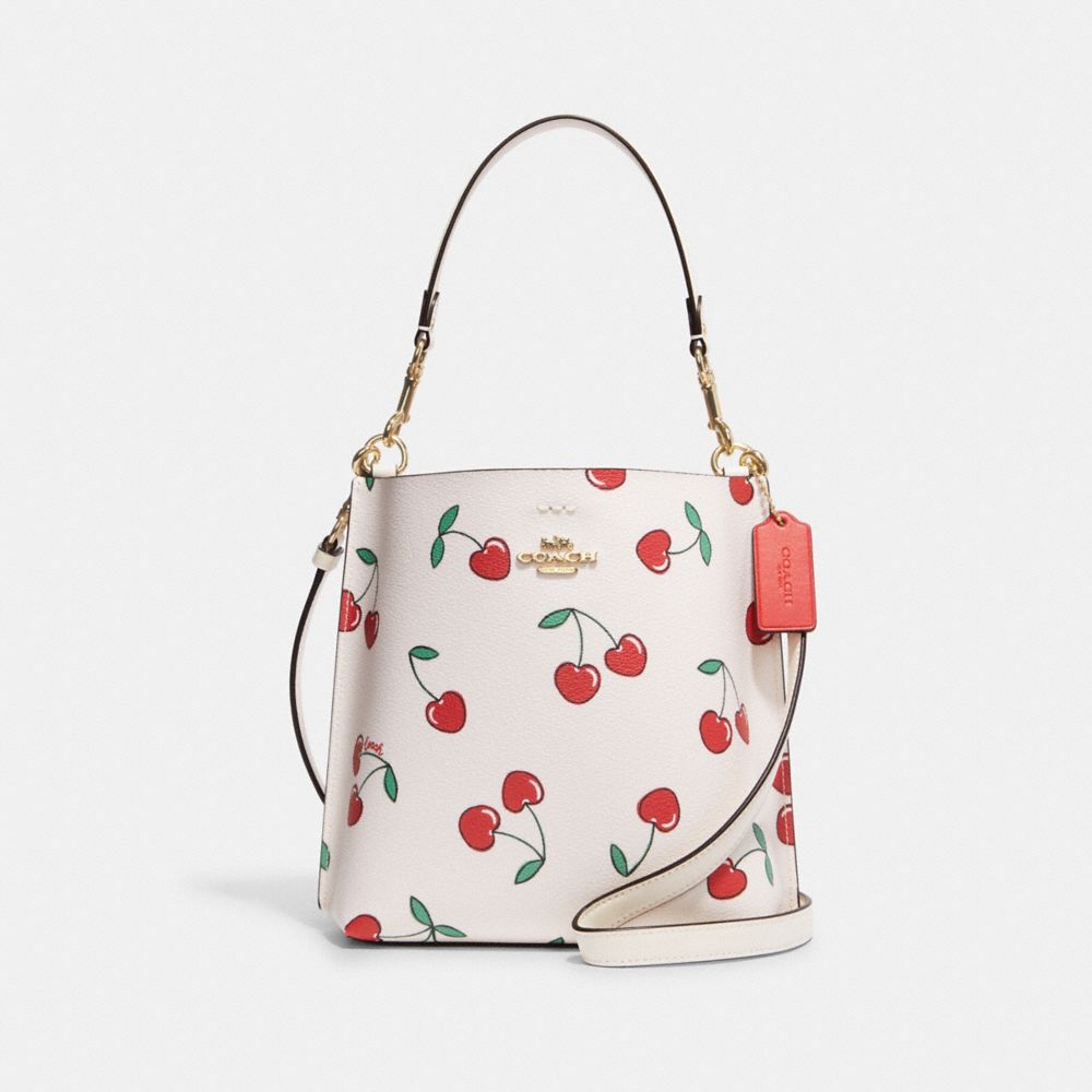 COACH CF422 Mollie Bucket 22 With Heart Cherry Print Gold/Chalk Multi