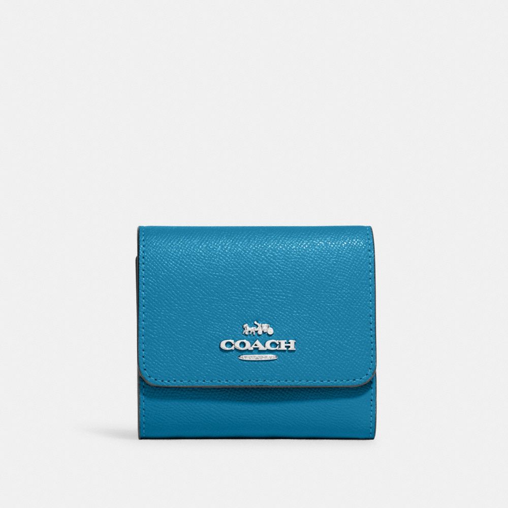 COACH CF427 Small Trifold Wallet SILVER/ELECTRIC BLUE