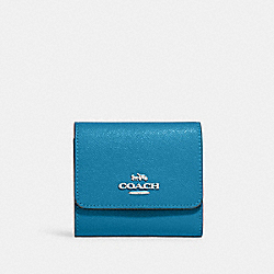 COACH CF427 Small Trifold Wallet SILVER/ELECTRIC BLUE