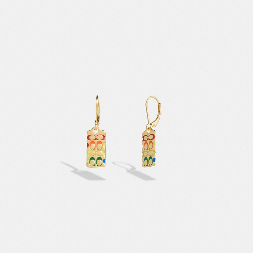 CF428 - Quilted Signature Enamel Tag Earrings Gold/Multi