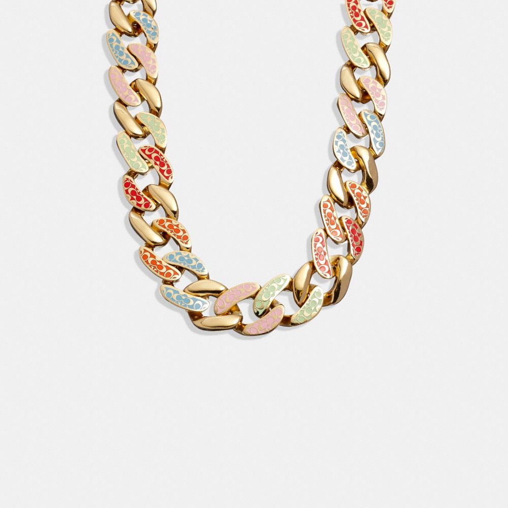 CF434 - Quilted Signature Enamel Link Necklace Gold/Multi