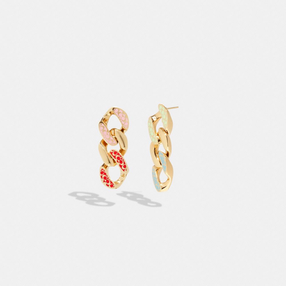 CF436 - Quilted Signature Enamel Link Drop Earrings Gold/Multi