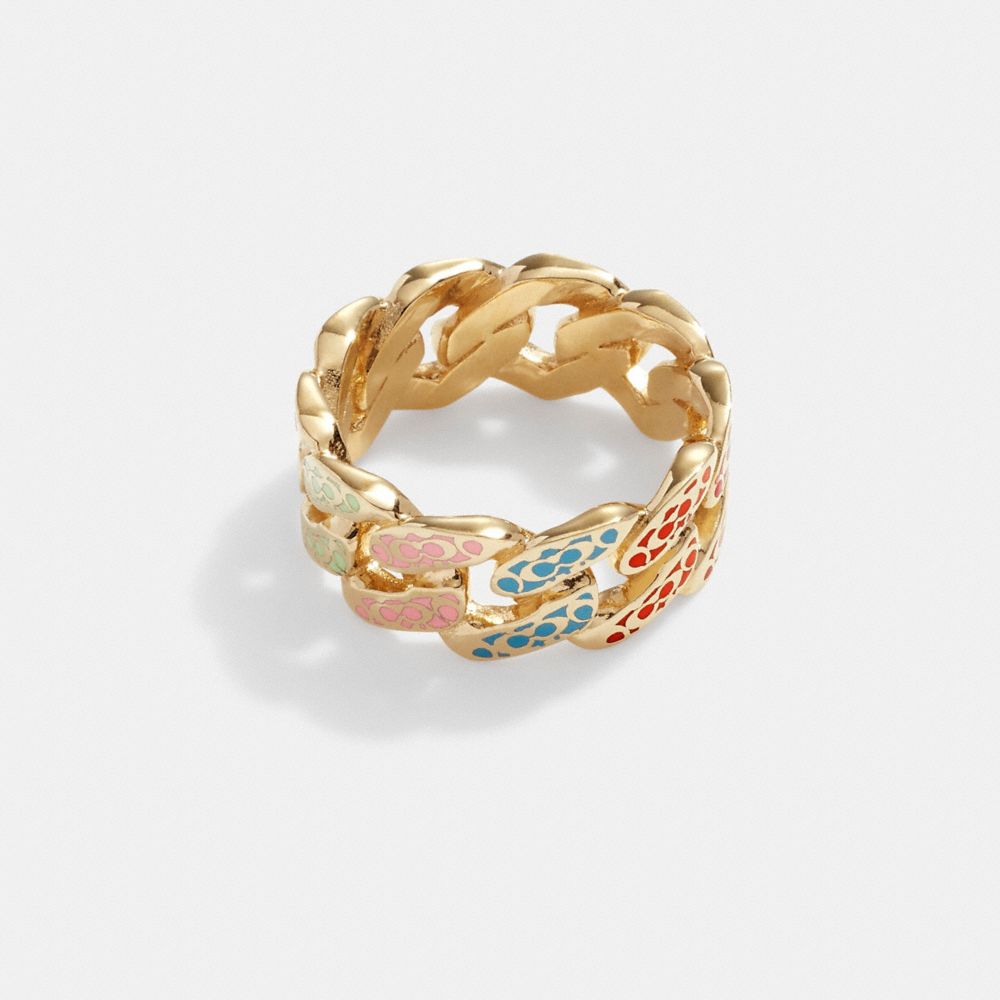 CF437 - Quilted Signature Enamel Link Ring Gold/Multi