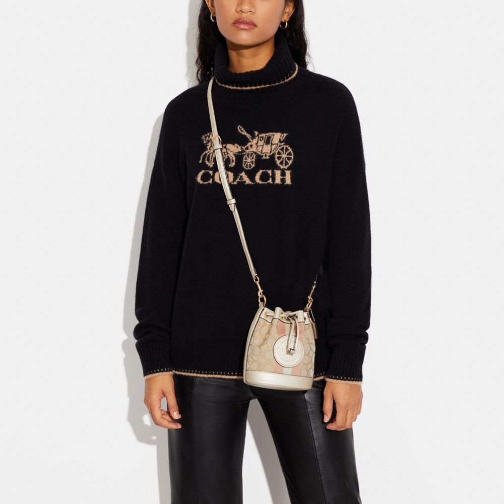 MINI DEMPSEY BUCKET BAG IN SIGNATURE JACQUARD WITH STRIPE AND COACH PATCH