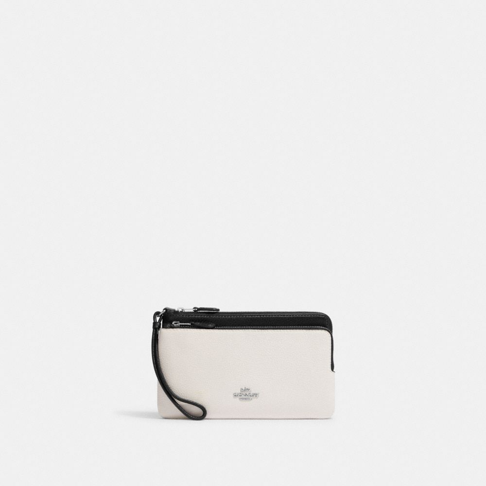 COACH CF447 Double Zip Wallet SILVER/CHALK BLACK MULTI