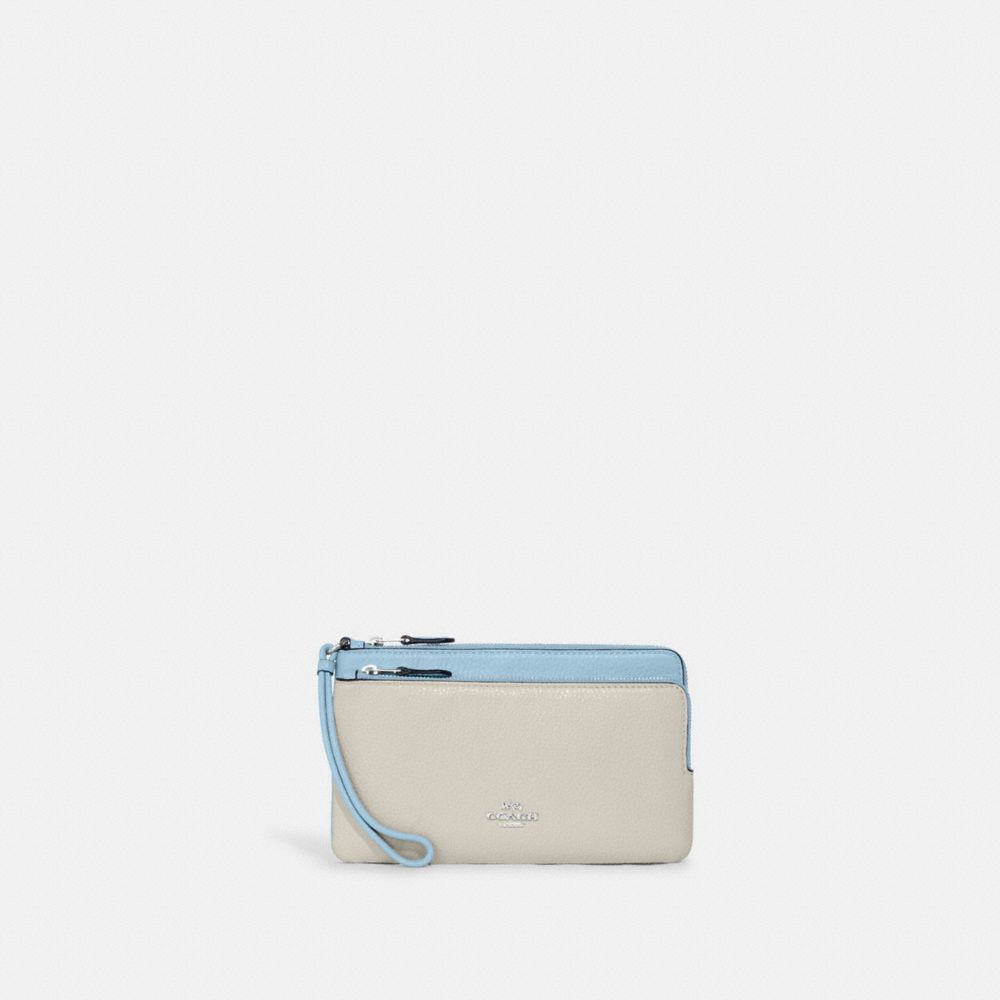 COACH CF447 Double Zip Wallet SILVER/CHALK/WATERFALL