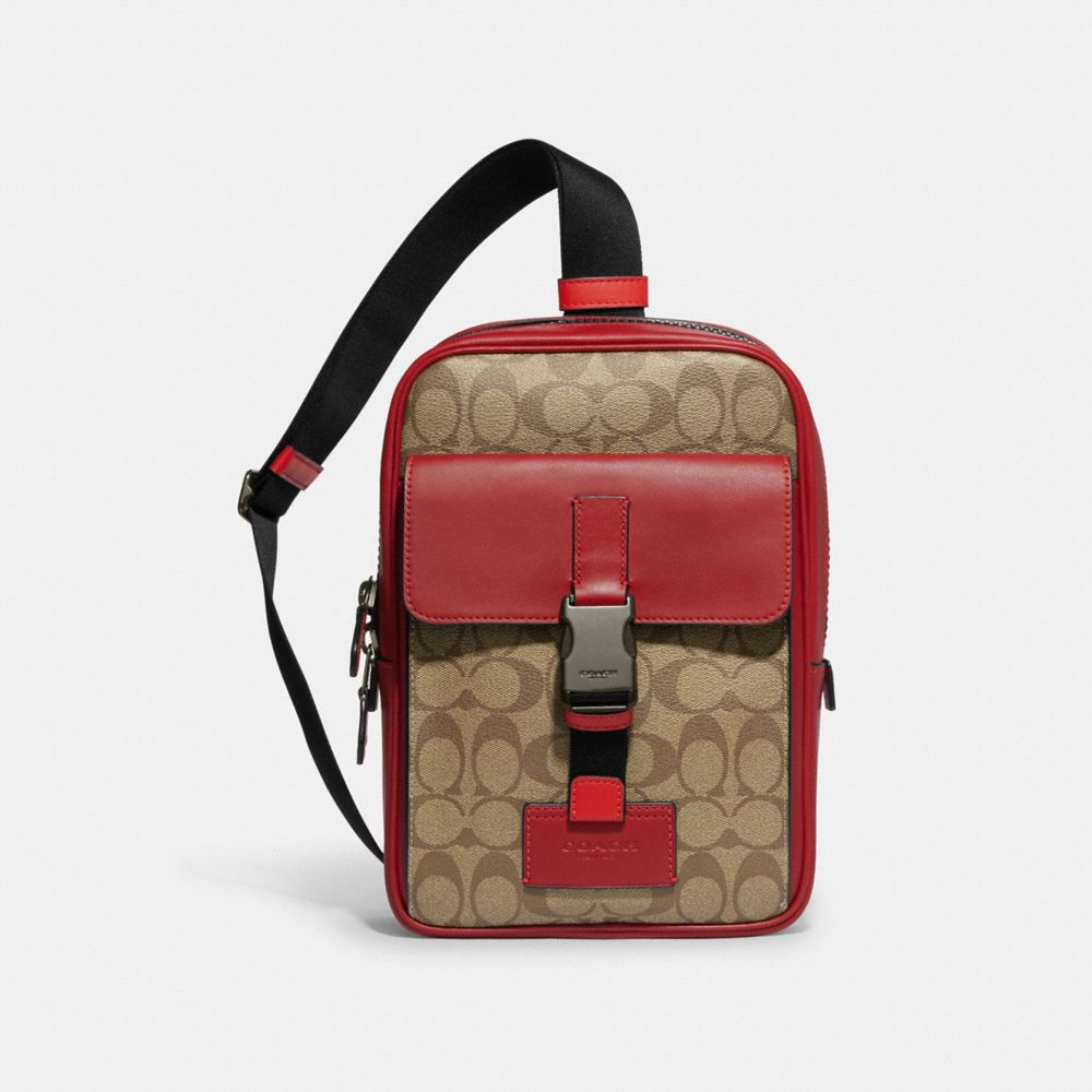 Track Pack In Colorblock Signature Canvas - CF454 - Black Antique Nickel/1941 Red/Khaki Multi