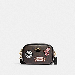 COACH CF455 Mini Jamie Camera Bag In Signature Canvas With Ski Patches GOLD/BROWN BLACK MULTI