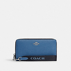 COACH CF456 Long Zip Around Wallet SILVER/SKY BLUE MULTI