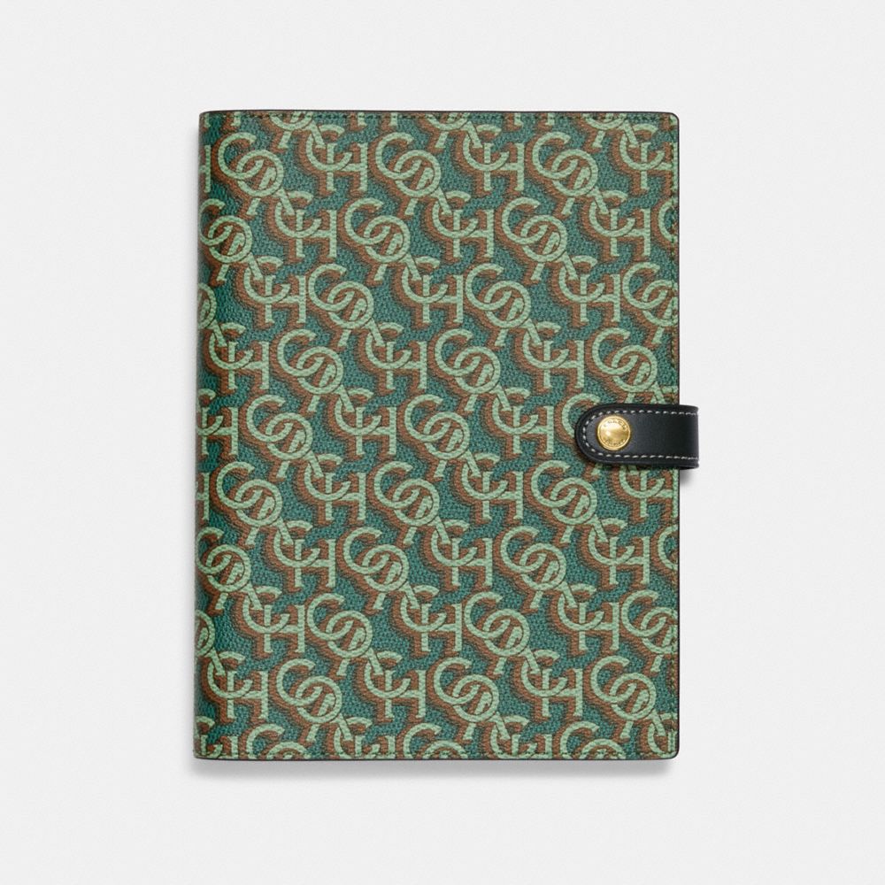 Notebook With Coach Monogram Print - CF461 - Gold/Green