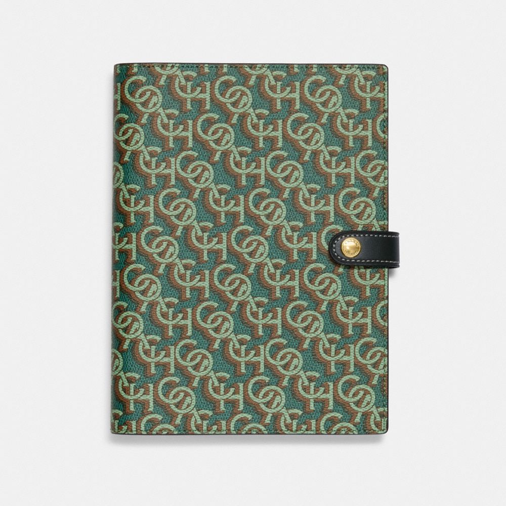 COACH CF461 Notebook With Coach Monogram Print GOLD/GREEN