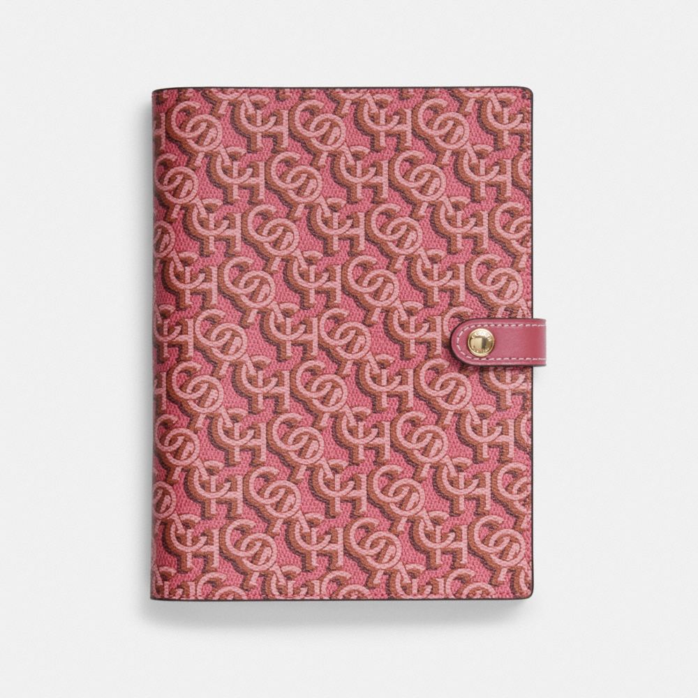 COACH CF461 Notebook With Signature Monogram Print GOLD/ROGUE