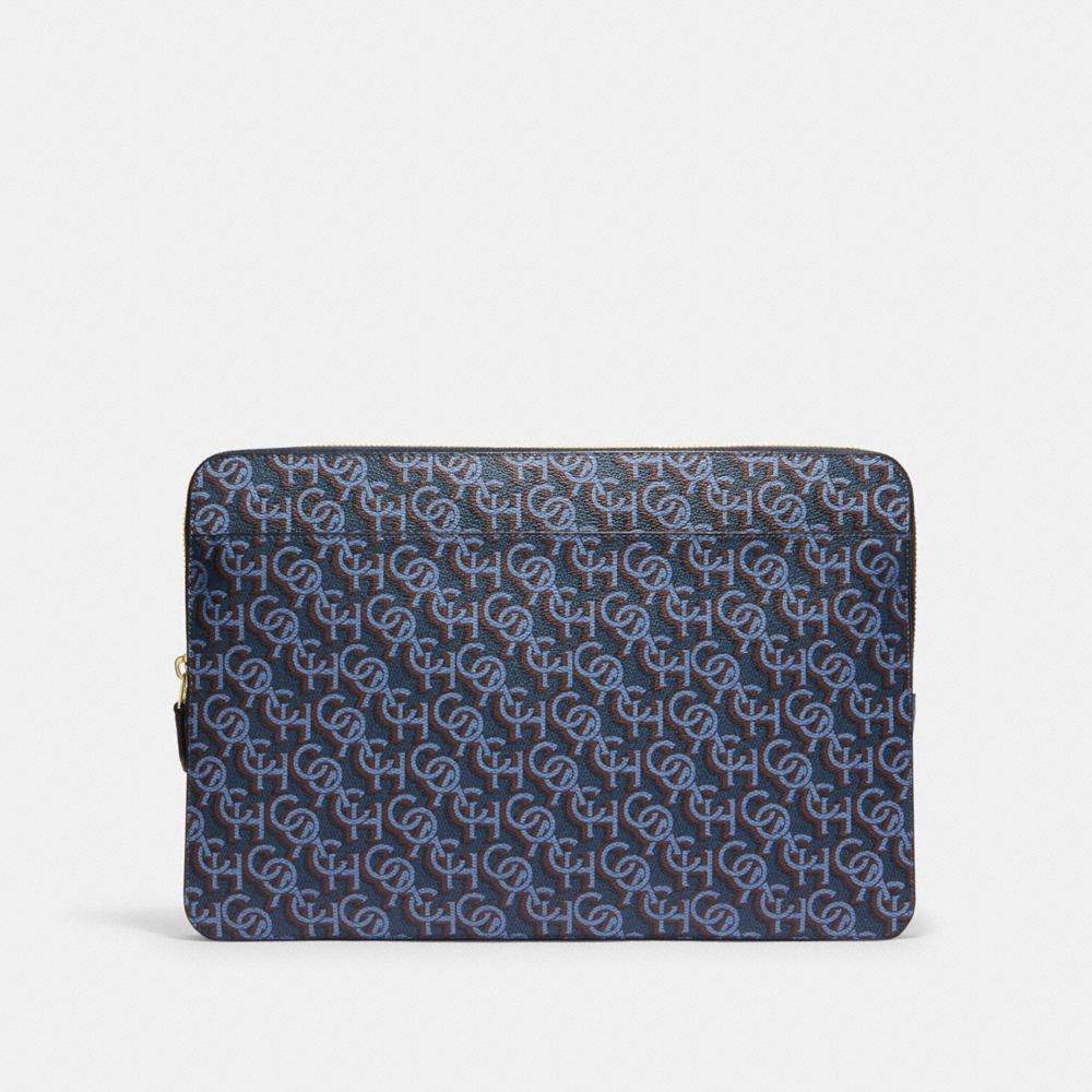 Laptop Sleeve With Coach Monogram Print - CF462 - Gold/Navy