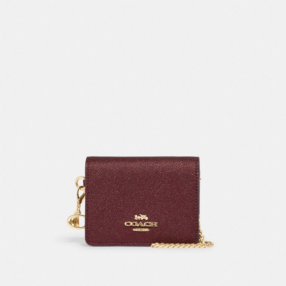 COACH CF469 Boxed Mini Wallet On A Chain Gold/BLACK CHERRY