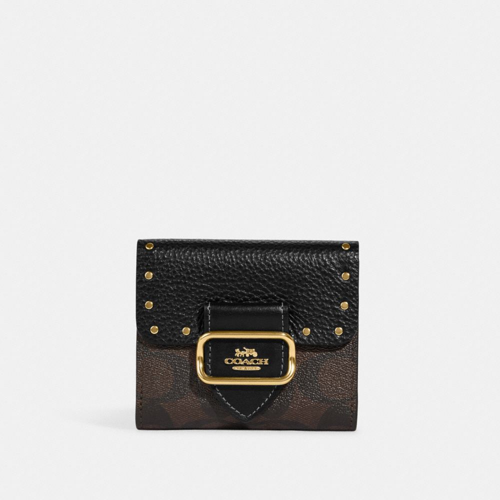 Small Morgan Wallet In Colorblock Signature Canvas With Rivets - CF471 - Gold/Brown Black Multi