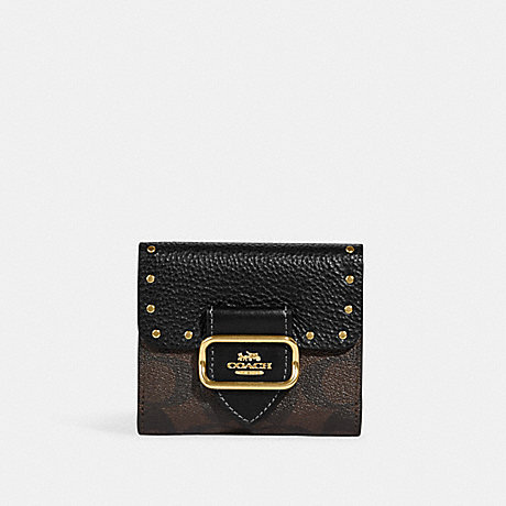 COACH CF471 Small Morgan Wallet In Colorblock Signature Canvas With Rivets Gold/Brown-Black-Multi