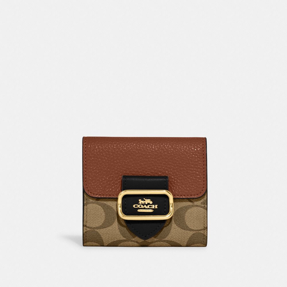 COACH CF472 Small Morgan Wallet In Colorblock Signature Canvas GOLD/KHAKI MULTI