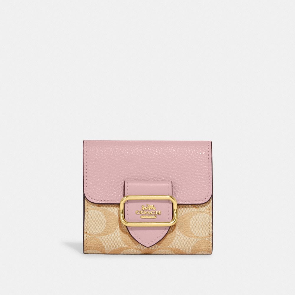 COACH CF472 Small Morgan Wallet In Colorblock Signature Canvas Im/Lt Khaki/Powder Pink