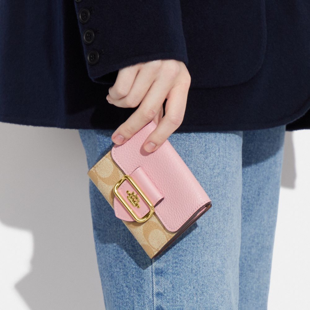 SMALL MORGAN WALLET IN COLORBLOCK SIGNATURE CANVAS