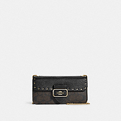 Morgan Crossbody In Colorblock Signature Canvas With Rivets - CF474 - Gold/Brown Black Multi