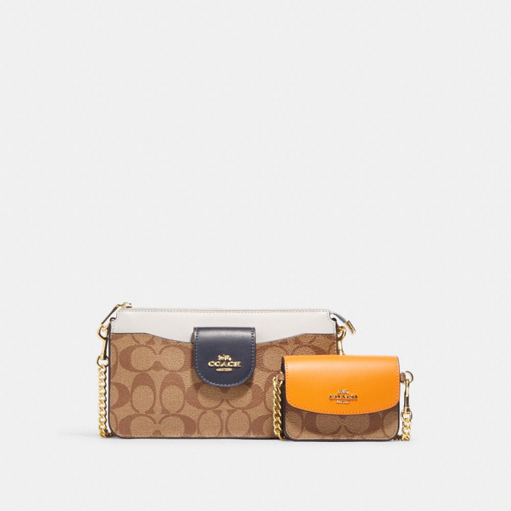 Poppy Crossbody In Colorblock Signature Canvas - CF477 - Gold/Chalk Multi