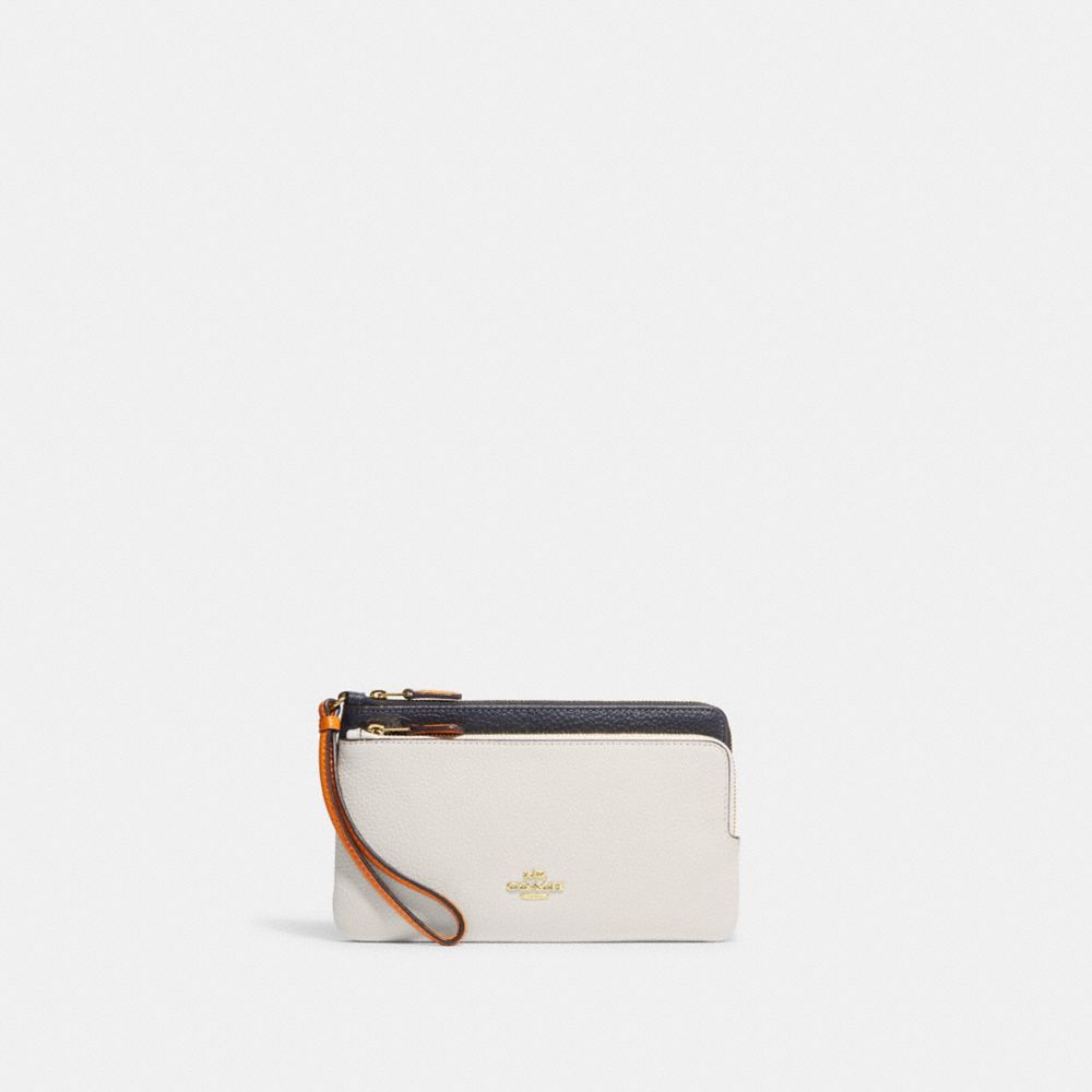 Double Zip Wallet In Colorblock Signature Canvas - CF478 - Gold/Chalk Multi