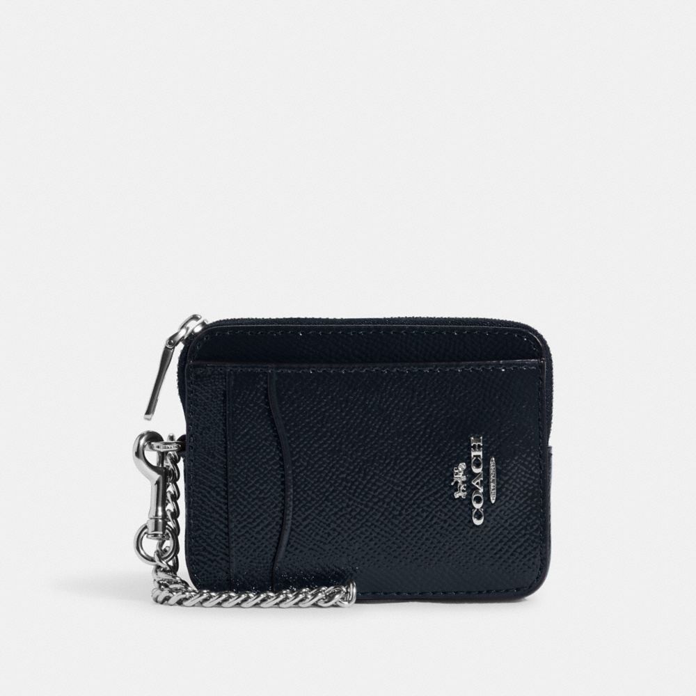 COACH CF520 Zip Card Case Silver/Midnight Navy