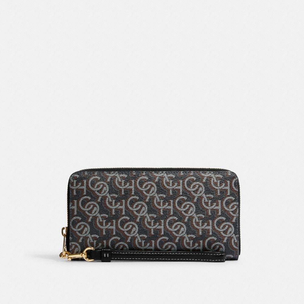 Long Zip Around Wallet With Signature Monogram Print - CF521 - Gold/Black