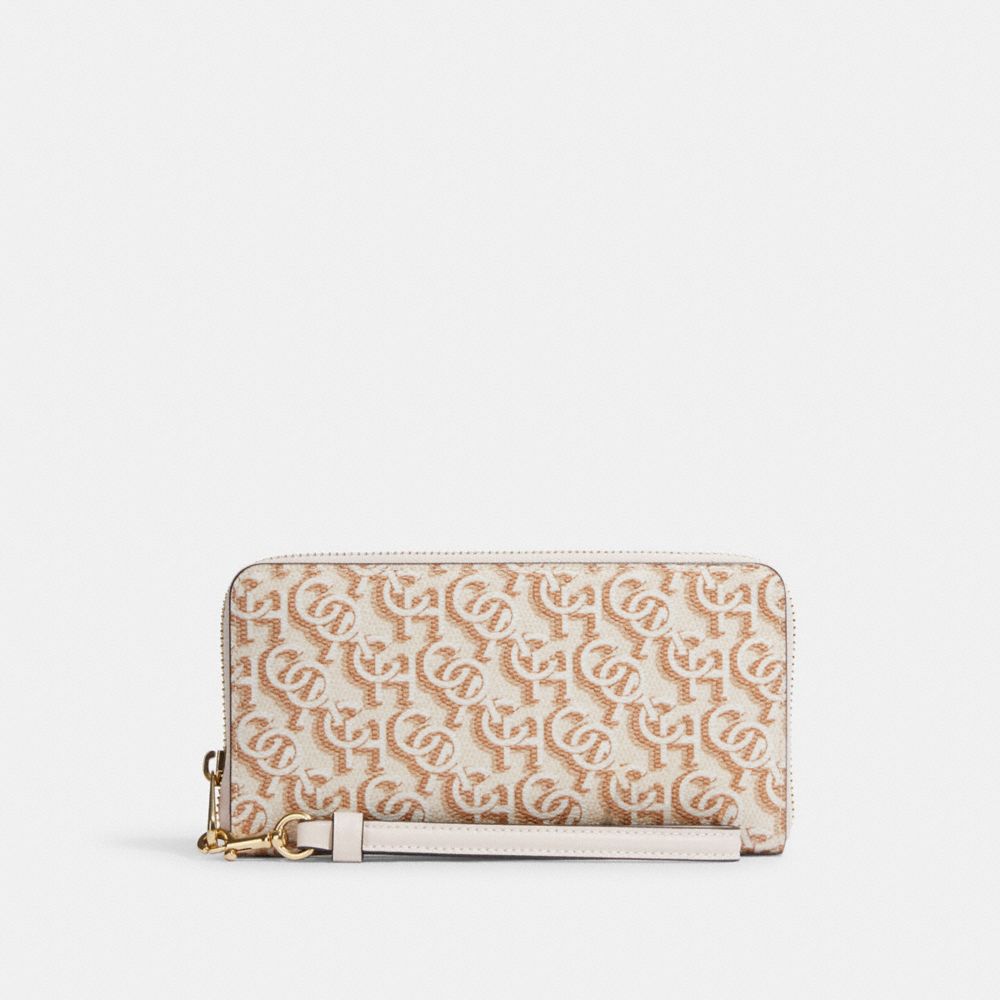 Long Zip Around Wallet With Signature Monogram Print - CF521 - Gold/Chalk