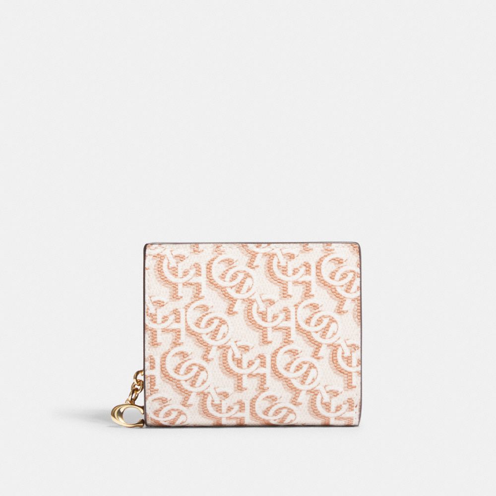 COACH CF522 Snap Wallet With Signature Monogram Print Gold/Chalk