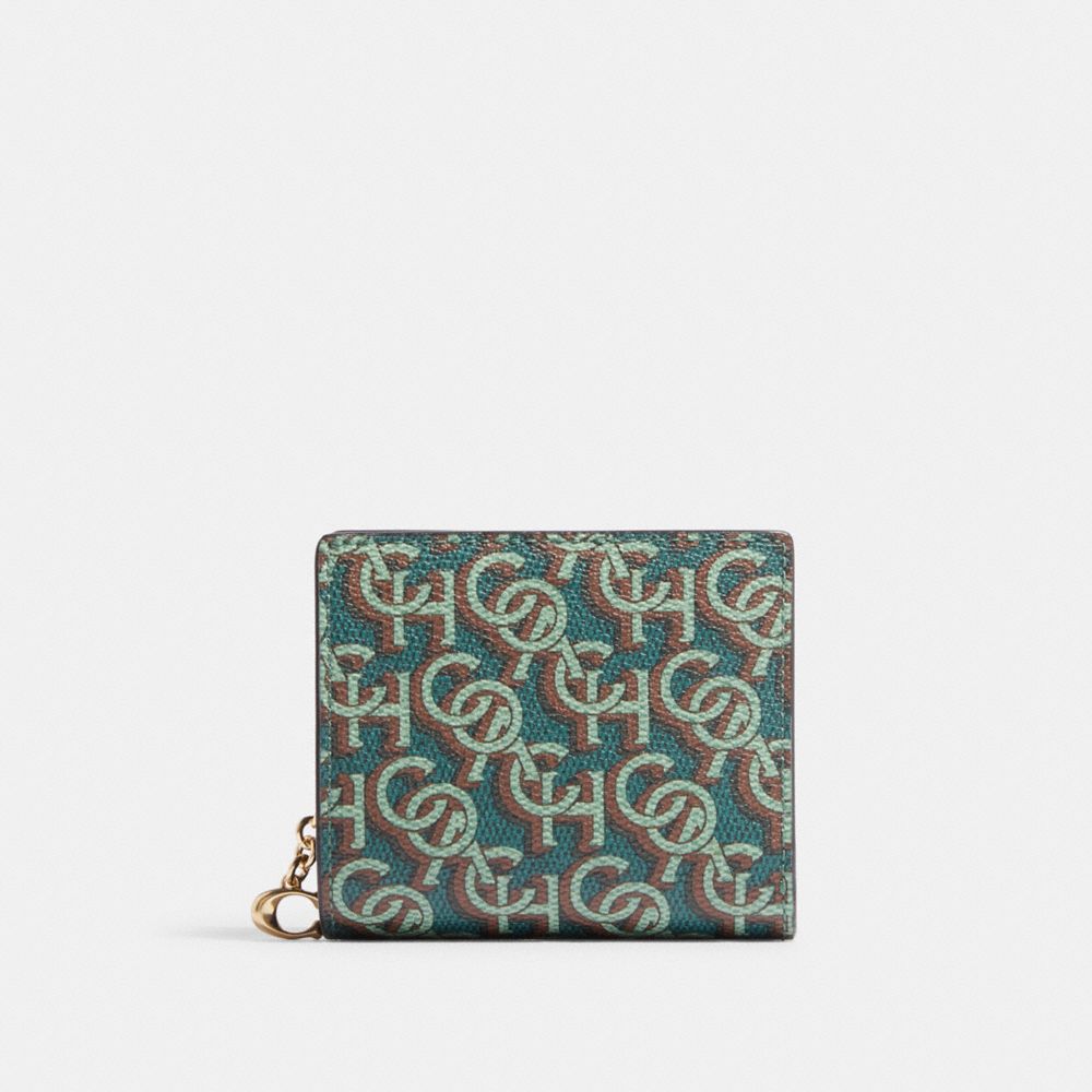 COACH CF522 Snap Wallet With Signature Monogram Print Gold/Green