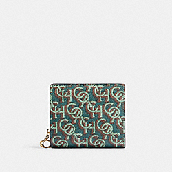 COACH CF522 Snap Wallet With Signature Monogram Print GOLD/GREEN